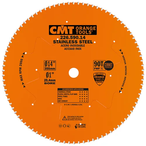 CMT XTreme Industrielle Kreissägeblätter für Edelstahl - D355x2,2 d25,4 Z90 HW