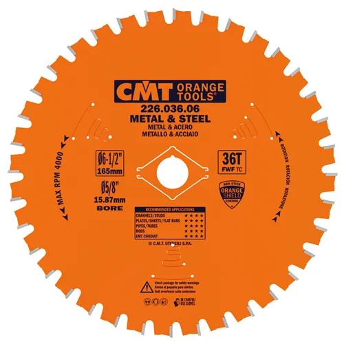 CMT Industrielle Kreissägeblätter für eisenhaltiges Material und PVC - D165x1,5 d15,8 Z36 HW