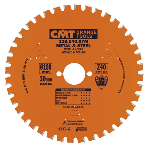 CMT Industrielle Kreissägeblätter für eisenhaltiges Material und PVC - D190x2,0 d30 Z40 HW