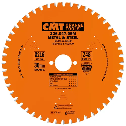 CMT Industrielle Kreissägeblätter für eisenhaltiges Material und PVC - D216x2,2 d30 Z48 HW