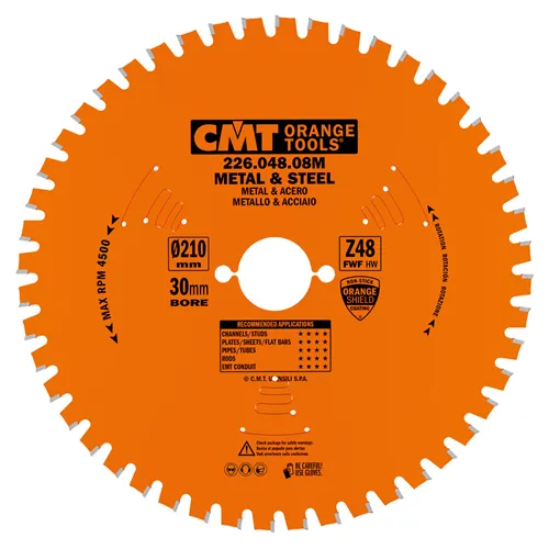 CMT Industrielle Kreissägeblätter für eisenhaltiges Material und PVC - D203x2,2 d15,8 Z48 HW