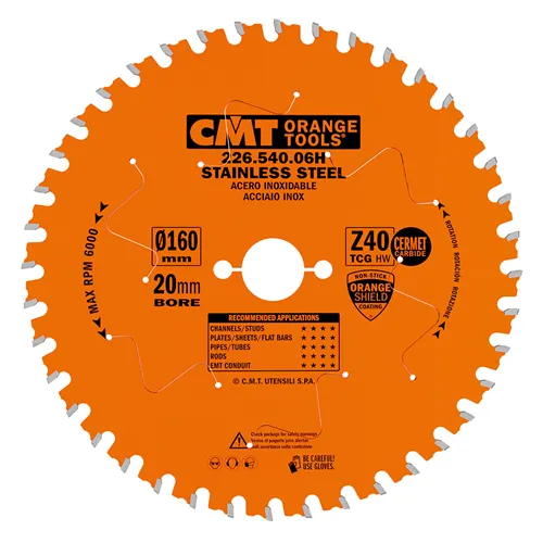 CMT XTreme Industrielle Kreissägeblätter für Edelstahl - D160x1,8 d20 Z40 HW