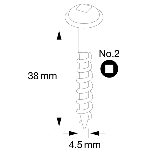 IGM Pocket Hole Schrauben - 4,5x38mm, Grobgewinde, Tellerkopf, 200 Stk