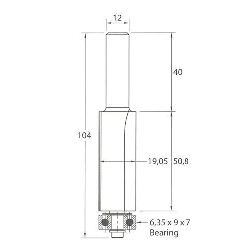 IGM M106 Bündigfräser - D19,05x50,8 L104 S=12 HW