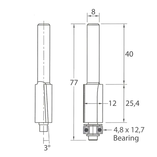 IGM M107 Bündigfräser mit ziehendem Schnitt - D12,7x25,4 L77 S=8 HW