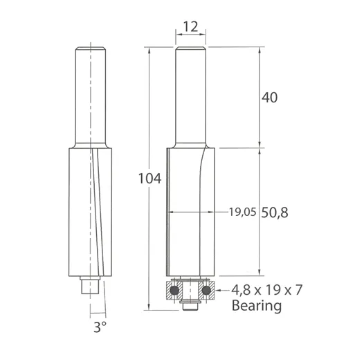 IGM M107 Bündigfräser mit ziehendem Schnitt - D19,05x50,8 L104 S=12 HW