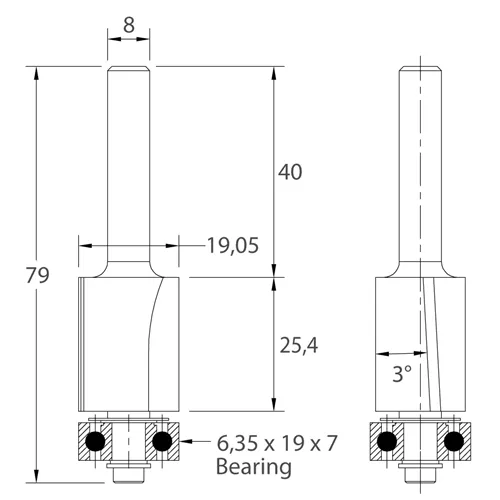 IGM M107 Bündigfräser mit ziehendem Schnitt - D19,05x25,4 L79 S=8 HW