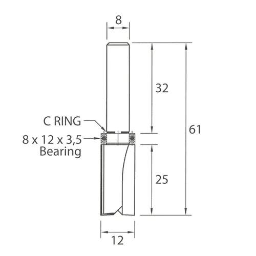 IGM M112 Nutfräser mit Kugellager - D16x25 L65 S=8 HW