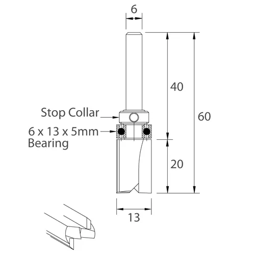 IGM M112 Nutfräser mit Kugellager - D13x20 L60 S=6 HW