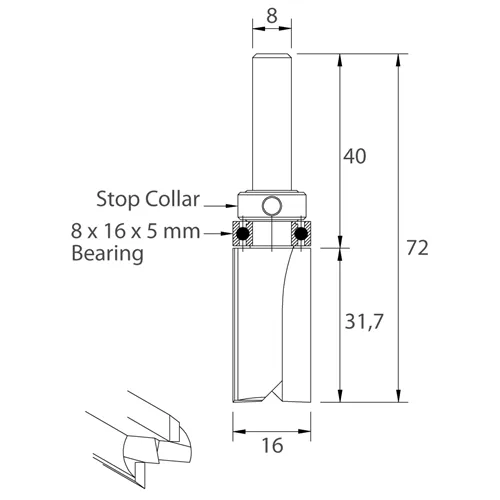 IGM M112 Nutfräser mit Kugellager - D16x31,7 L72 S=8 HW