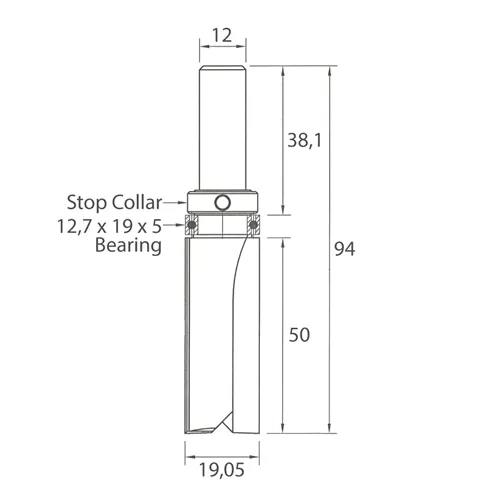 IGM M112 Nutfräser mit Kugellager - D19,05x50 L94 S=12 HW