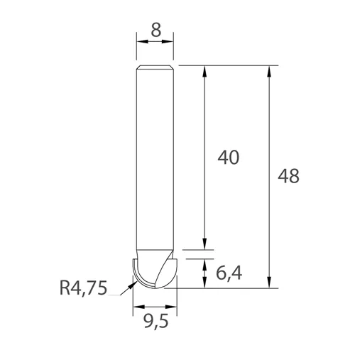 IGM M114 Hohlkehlfräser - R4,75 D9,5x6,4 L48 S=8 HW