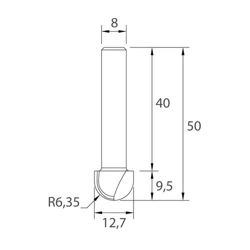 IGM M114 Hohlkehlfräser - R6,35 D12,7x9,5 L50 S=8 HW