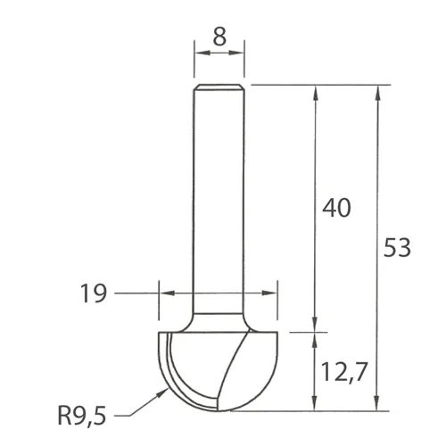 IGM M114 Hohlkehlfräser - R9,5 D19x12,7 L53 S=8 HW