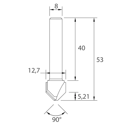 IGM M115 V-Nutfräser - 90° D12,7x5,21 L53 S=8 HW