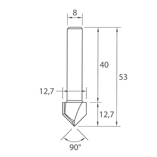 IGM M115 V-Nutfräser - 90° D12,7x12,7 L53 S=8 HW