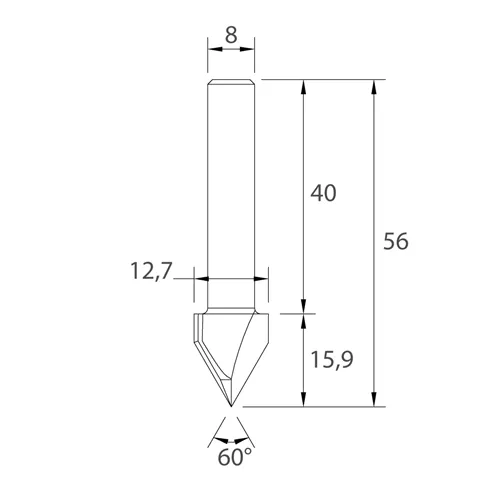 IGM M116 60°-Schriftfräser - D12,7x15,9 L56 S=8 HW