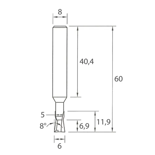 IGM M118 Zinkenfräser - 8° D6x6,9 L60 S=8 HW