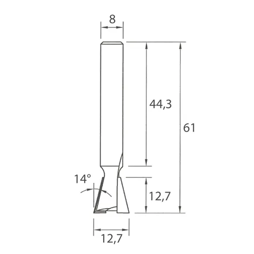 IGM M118 Zinkenfräser - 14° D12,7x12,7 L61 S=8 HW