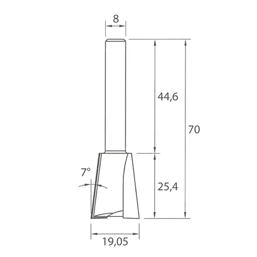 IGM M118 Zinkenfräser - 7° D19,05x25,4 L70 S=8 HW