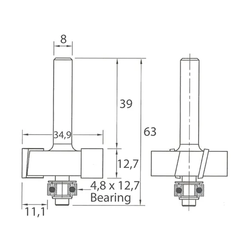 IGM M135 Falzfräser - D34,9x12,7 H11,1 L63 S=8 HW