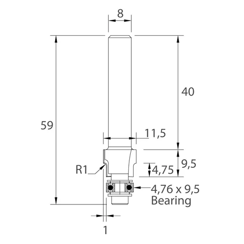 IGM M138 Abrundfräser - R1 D11,5x9,5 L59 S=8 HW