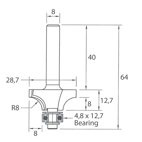 IGM M138 Abrundfräser - R8 D28,7x12,7 L64 S=8 HW