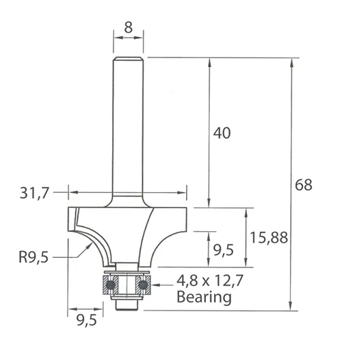 IGM M138 Abrundfräser - R9,5 D31,7x15,88 L68 S=8 HW