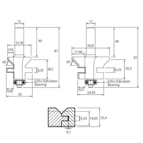 IGM M142 2-teilige V-Nut und Federverbindungssets - D50,8x29,65 t19,05-25,4 L81 S=12 HW