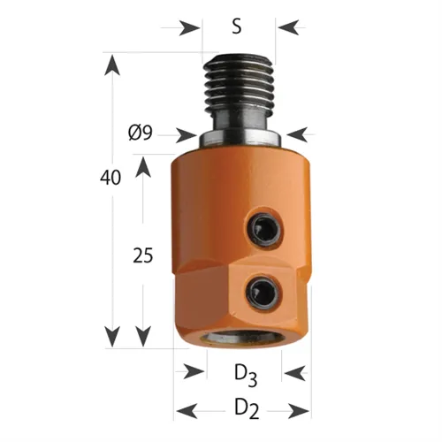 Klemmhülse 358 mit walzenförmiger Stoßfläche d9, M8-für Bohrer S8, D16x25x40 M8 L (Ausgepackt)