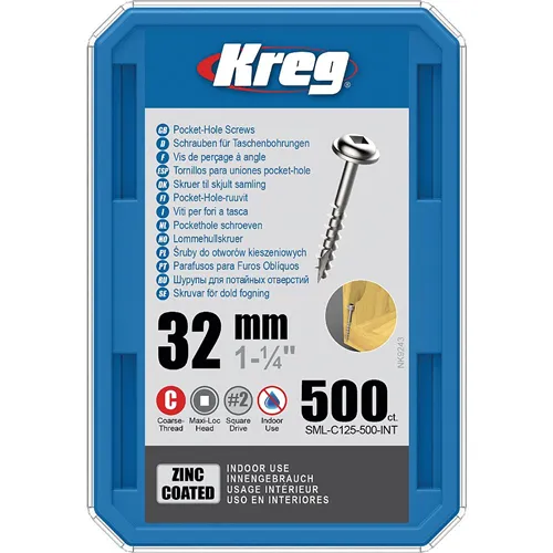 Kreg Verzinkt Maxi-Loc Pocket-Hole Schrauben, 32 mm, grobgewinde, 500 Stück (Ausgepackt)