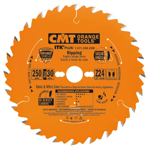 CMT ITK Plus Ultradünnes Kreissägeblatt für Längsschnitte - D250x2,4 d30 Z24 HW (Ausgepackt)