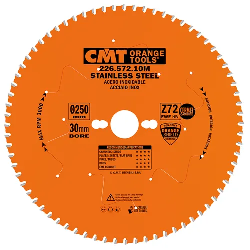 CMT Industrielle Kreissägeblätter für Edelstahl - D250x2,2 d30 Z72 HW (Gebraucht)